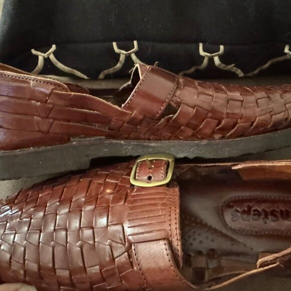 Sunsteps Hand Woven Leather Huarache Sandal Mens Size 11 Brown Slip On Loafer - Picture 3 of 11